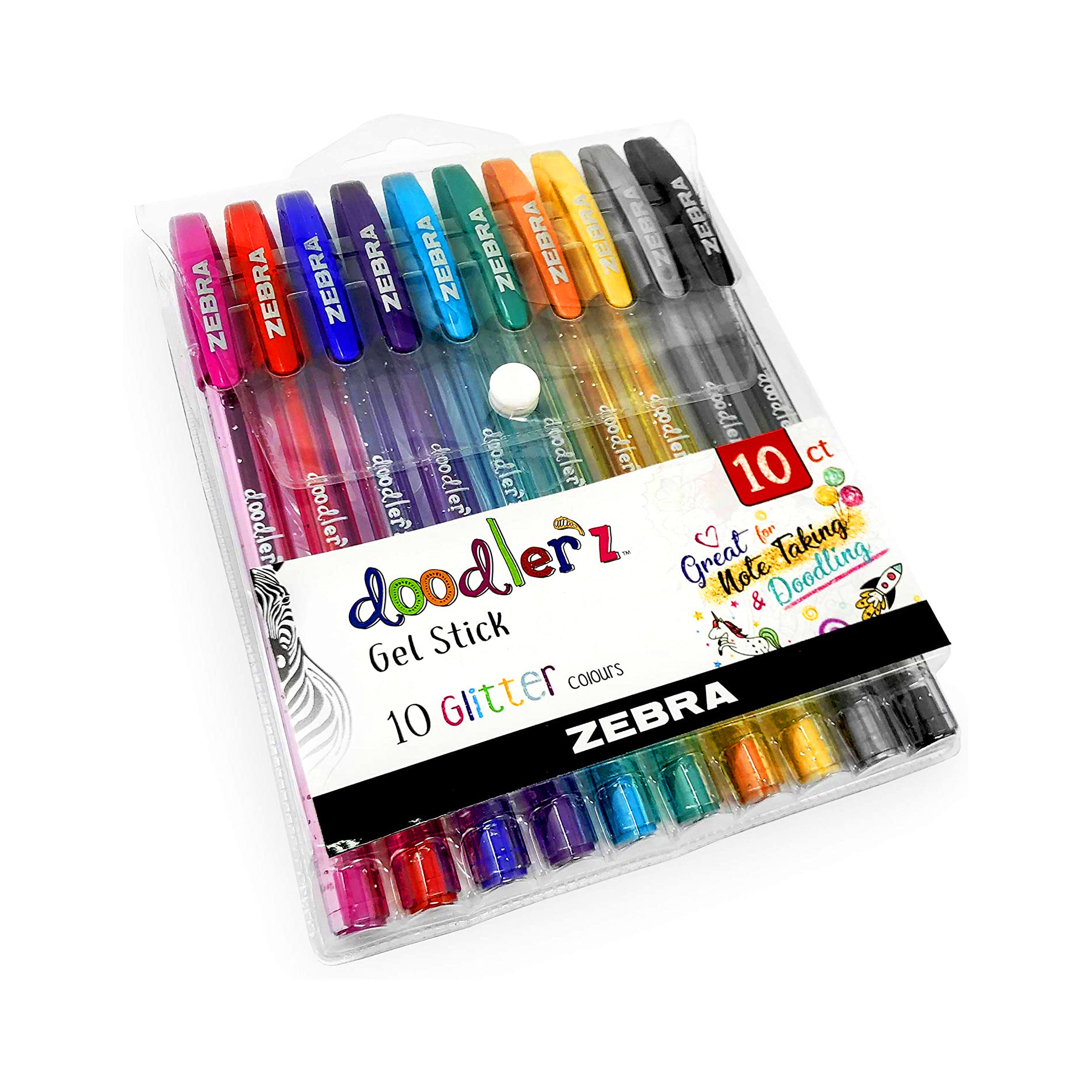 Glitter Gel Pens Zebra Z-grip Doodler'z 1.0mm Bold Nib Assorted Glitter  Colours Set of 10 Sparkly Pens Calligraphy, Scrapbooking 