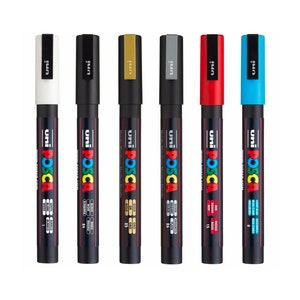 Uni Posca PC-3M Paint Pen Art Marker Pens - Set of the 6 Most Popular Colours