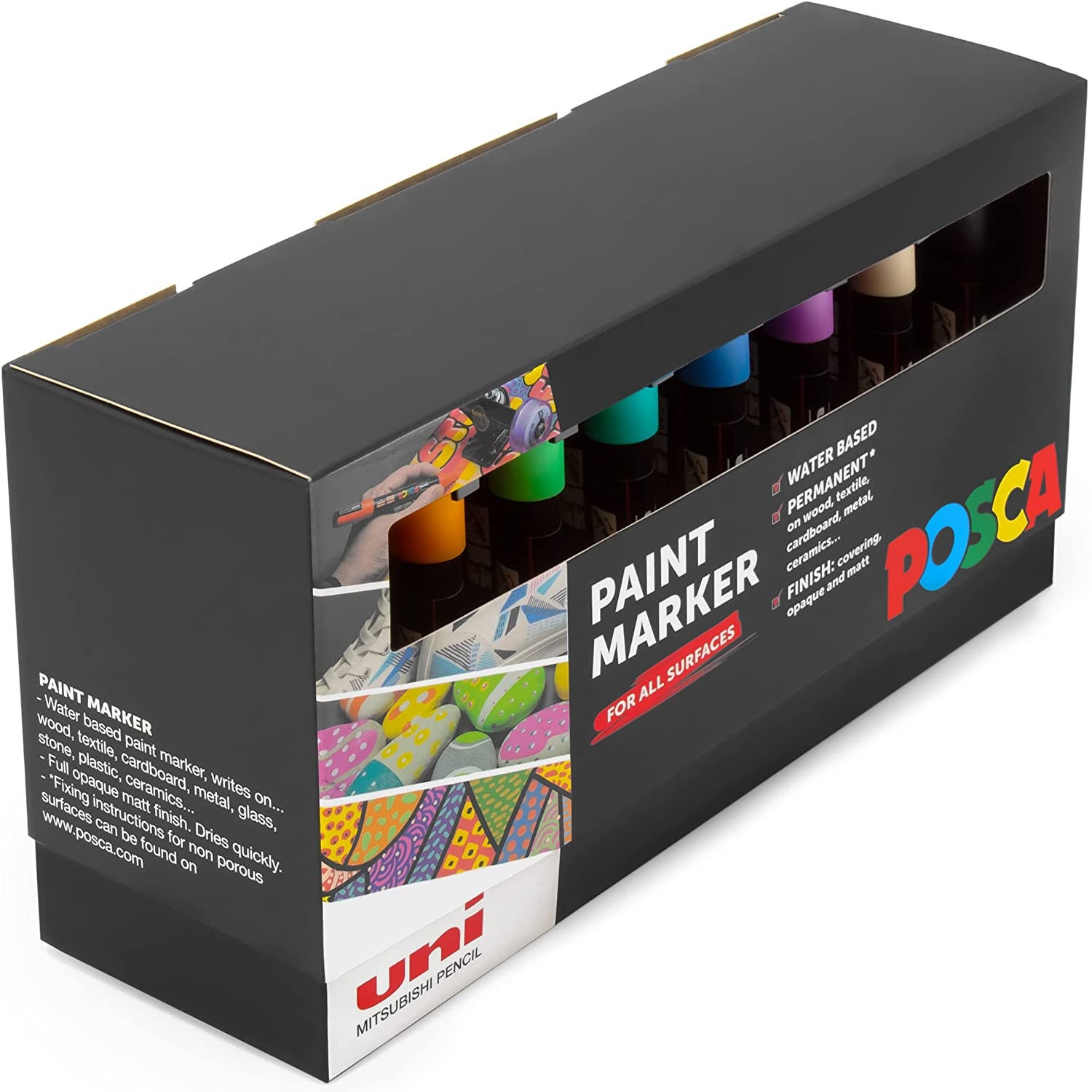 Posca PC-1M Water Based Permanent Marker Paint Pens. Extra Fine Tip for Art  & Crafts. Multi Surface Use On Wood Metal Paper Canvas Cardboard Glass