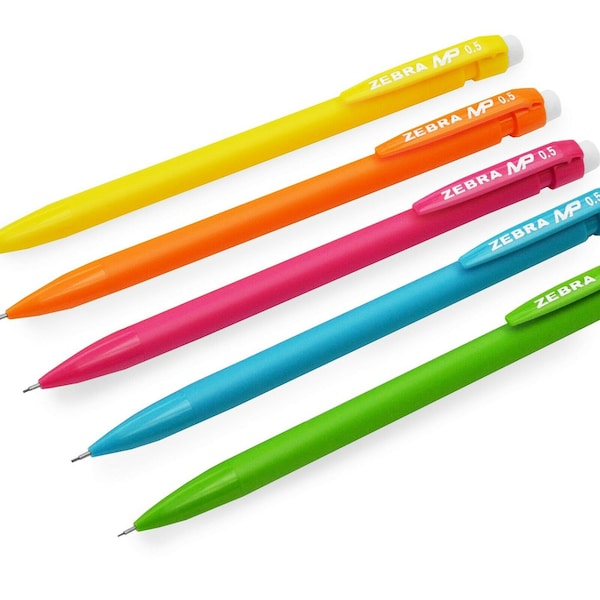 Zebra MP Mechanical Pencil - 0.5mm Fine Nib - Graphite Lead - Neon Set of 5