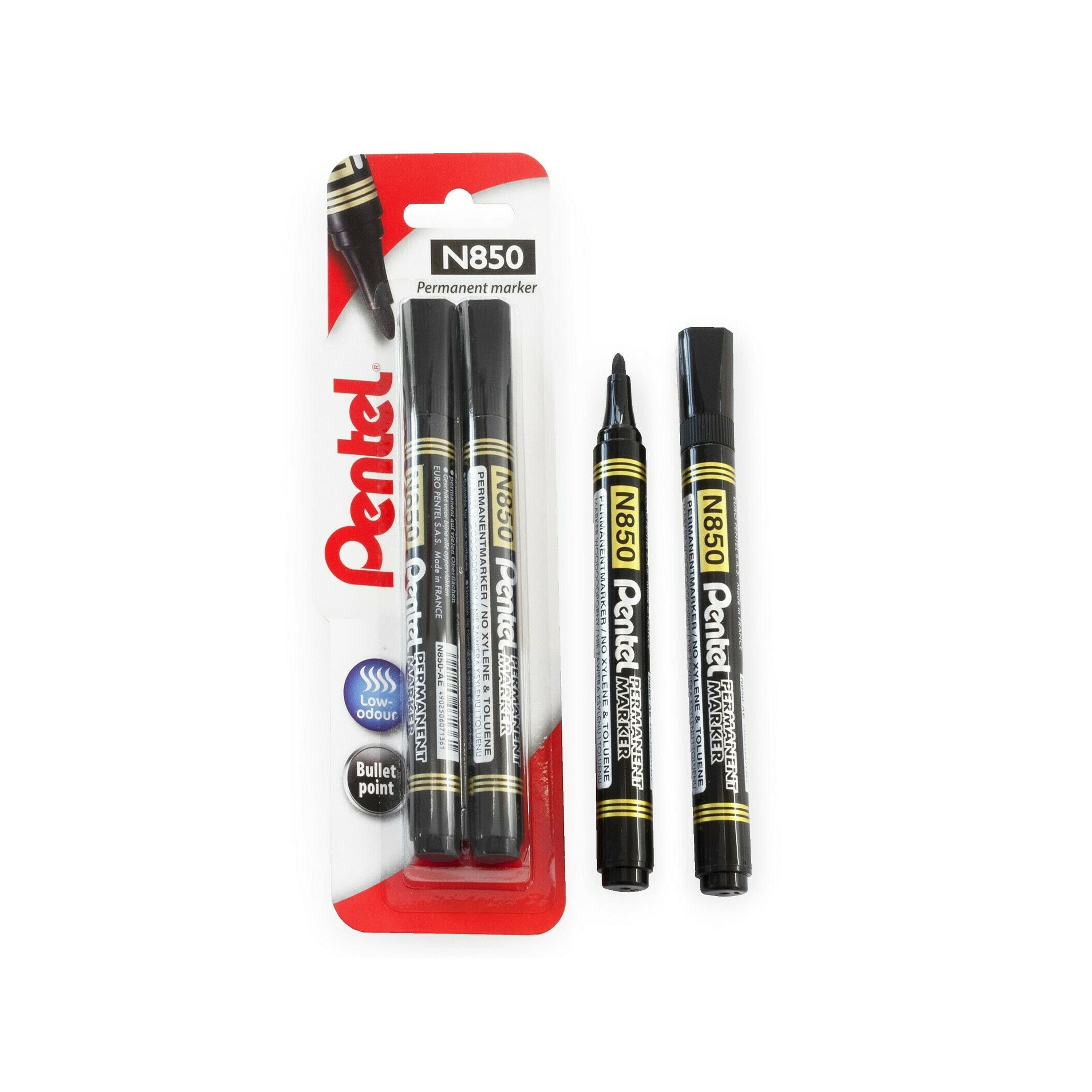 Pentel N850 Permanent Marker Pen Bullet Point Black Ink Blister of
