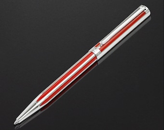 Sheaffer Intensity Ballpoint Pen | Medium Nib | Red and Chrome Striped Barrel | Black Ink | Gift Box | Stationery Office Work Pen Smooth Ink