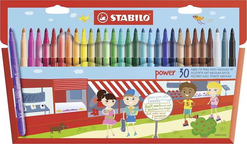 Filzstift STABILO power farblich sortiert Verschiedene Brieftaschen-Größen Kinder Ausmalen Kunst und Handwerk für Kinder Schreibwaren Faser-Tipp 30