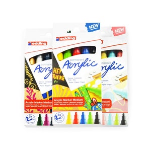 edding 5100 acrylic marker - black red blue yellow yellow-green - acrylic  paint markers 5-pack (basic) - round nib 2-3mm - acrylic marker for  pebbles