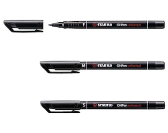 Permanent Marker | STABILO OHP Universal | Permanent Pen Black | Superfine, Fine, and Medium Nibs | Writes On All Surfaces