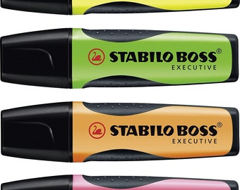 Highlighter STABILO BOSS EXECUTIVE Neon Wallet of 4 Green, Pink, Orange,  Yellow 2-5mm Chisel Tip Highlighting Marker Pen -  Finland