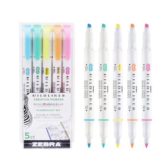 Zebra Midliners 5 Soft Mild Warm Colors Double Ended Mildliners Highlighters