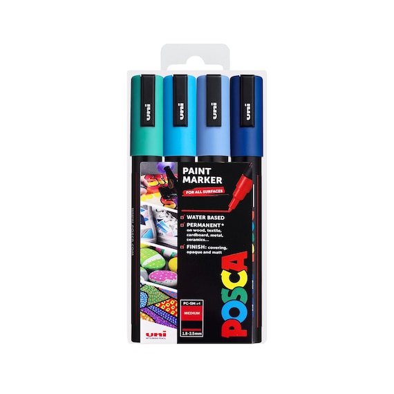 POSCA Medium PC-5M Art Paint Marker Pens Cool Tones Gift Set of 4 Drawing  Poster Coloring Colouring Markers Glass, Canvas, Wood Etc 