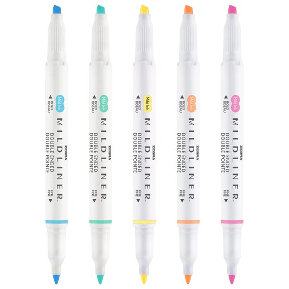  Zebra Mildliner WKT7-5C-N Highlighter, Slightly Fluorescent  Colors, 5 Colors : Office Products
