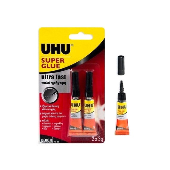 2 X UHU Super Glue Adhesive Extra Strong Bonds in Seconds 3g Tube