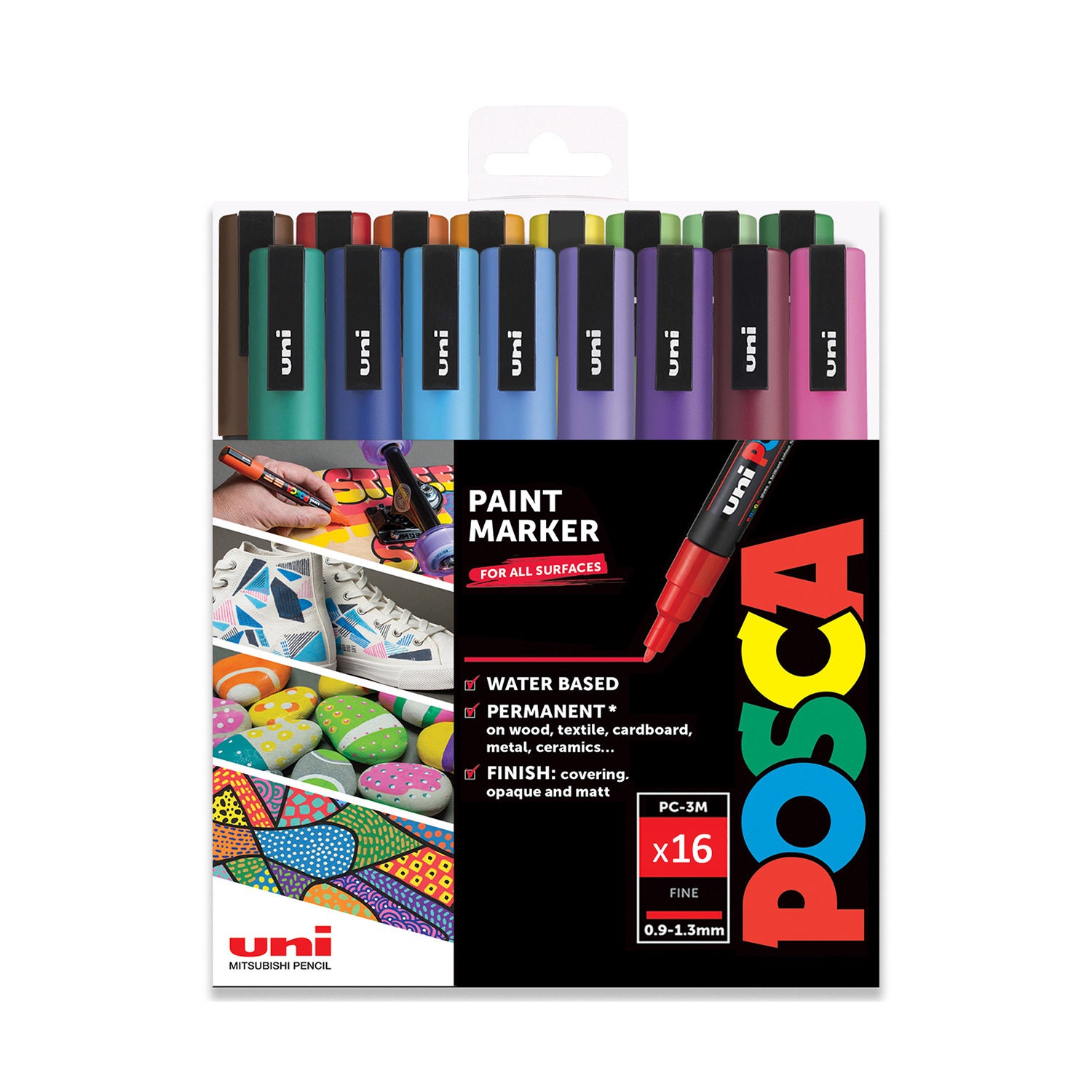 POSCA Fine PC-3M Art Paint Marker Pens Gift Set of 16 Full Spectrum Drawing  Drafting Poster Markers Glass, Fabric, Metal & Paper 