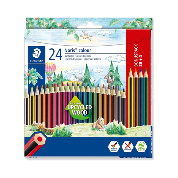 Staedtler 185 Noris 24 crayons de couleur | Couleurs assorties | Crayons à dessin pour enfants | 185C24P | WOPEX | Haute qualité