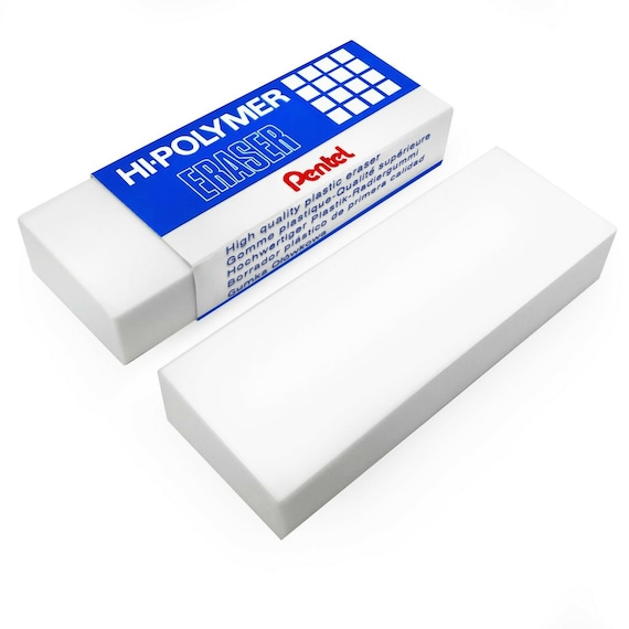 Pentel Hi-polymer Jumbo Plastic Rubbers Erasers White Pack of 2 Includes 2  FREE Pentel Rulers 