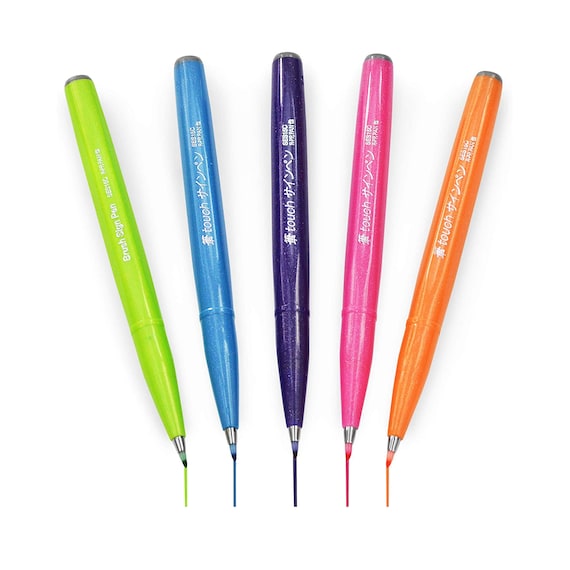 Pentel Brush Sign Pen SES15C Brush Nib Fibre Tip Tropical Set of 5