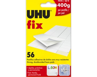 UHU Fix / Cuscinetti in schiuma con colla adesiva bifacciale / Strisce adesive per pareti resistenti / resistenti / Confezione da 56 / Fissatori 2 x 1 cm / Artigianato per la creazione di carte