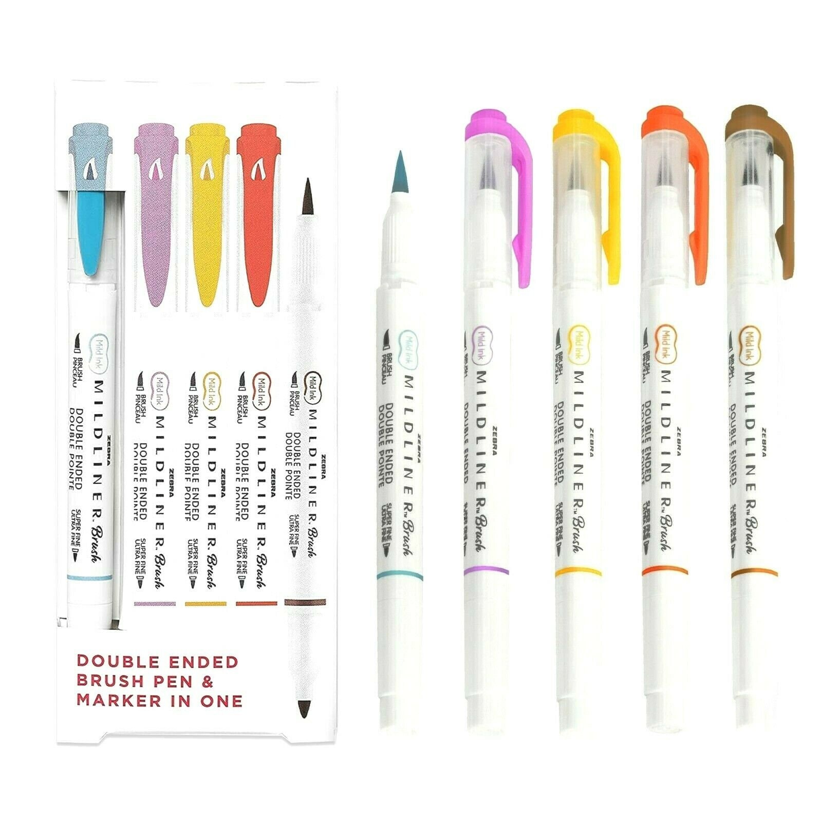 Zebra Mildliner Double-Sided Highlighter - Fine / Bold - 5 Deep & Warm  Color Set