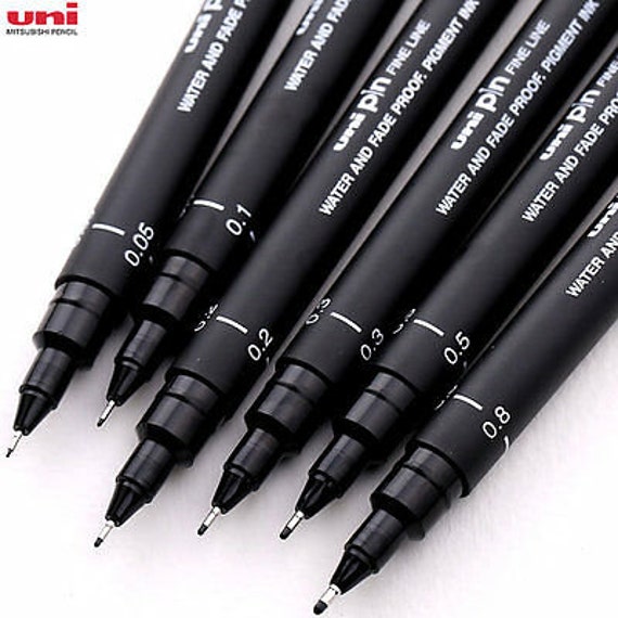 UNI PIN Drawing Pen Pigment Liner Black 0.05mm to 0.8mm set of 6