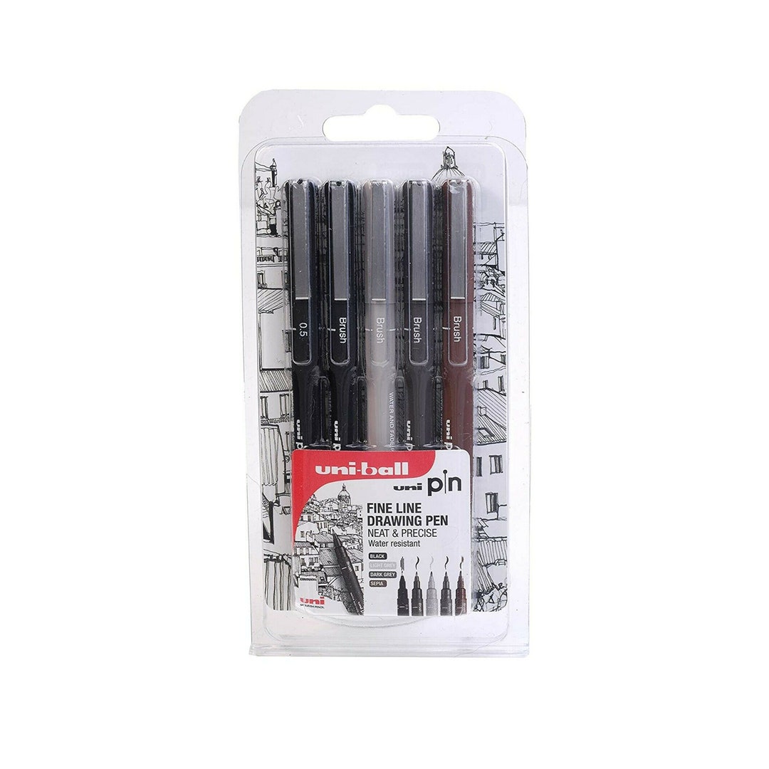 Uni Pin Fineliner Drawing Pen - Sketching Set - Gray Tones - 0.1/0.5mm -  Set of 6