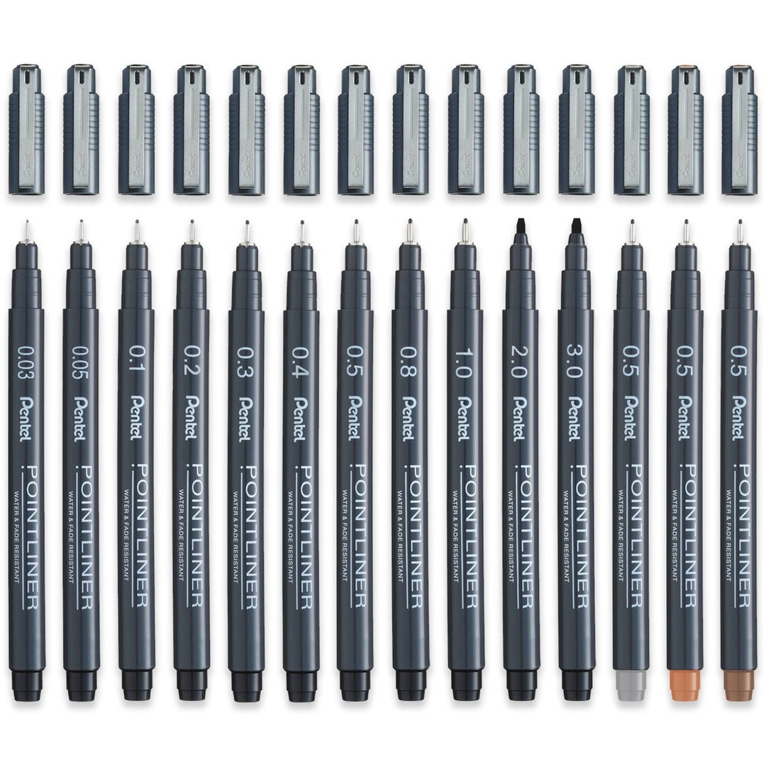 Pentel Pointliner Fineliner Pens Black, Grey, Sanguine & Sepia Fine ...