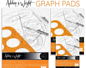 Blocs graphiques Ashton et Wright Grey-Grid | 60 pages | Papier 80 g/m² | Différentes tailles A5 A4 A3 | Dessin technique, dessin, croquis, fournitures d'art