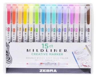 Zebra Pen Mildliner Highlighter Double Ended Pen - Broad & Fine Tips - 15 Pack