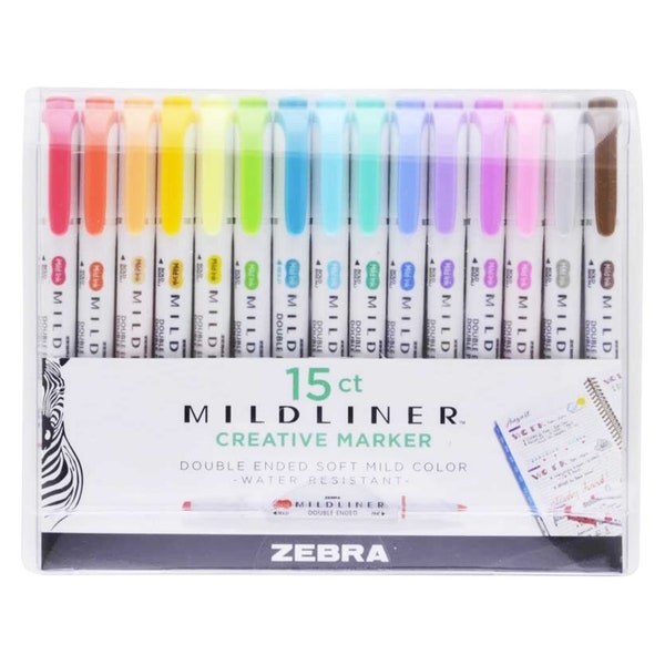 Zebra Pen Mildliner Textmarker Doppelseitiger Stift - Breite & Feine Spitzen - 15er Pack
