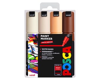 POSCA | Breit PC-8K Art Paint Marker Pens | Warmes neutrales Geschenkset von 4 | Meißelfeder | Zeichnung Poster Färbung Marker | Metall Glas Leinwand