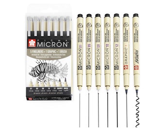 Sakura Pigma Micron | Pigment Fineliner Pens | 01/05/08/10/12/Graphic/Brush | Wallet of 7 | Black Ink | Fine Line | Stationery Sketching Pen