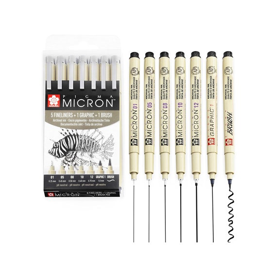 Sakura Pigma Micron 12 Fineliner Brush pen Archival ink Colored pens,  Creative Artist drawing set with Pen pouch, Brush tip Assorted colors with  Black