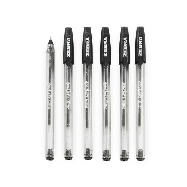 Zebra Doodler'z Glitter Stick Ballpoint Pen - 1.0mm - Black Ink - Pack of 6