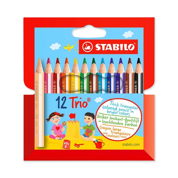 Matita colorata / STABILO Trio spessa corta / Portafoglio da 12 / Colori  assortiti / Matite colorate per bambini piccoli / Cancelleria scolastica -   Italia