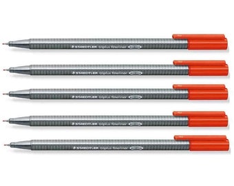 Staedtler Red 0.3mm Triplus Fineliner Fine Line Pens Superfine Dry Safe & Washes Out Of Most Textiles (Pack of 5)