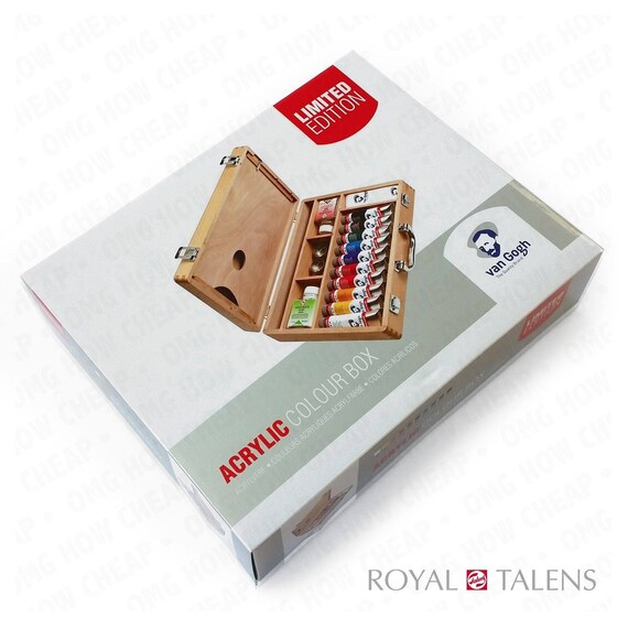 VAN GOGH ROYAL TALENS Acrylique Coloriage Set dans boîte en bois avec bloc acrylique