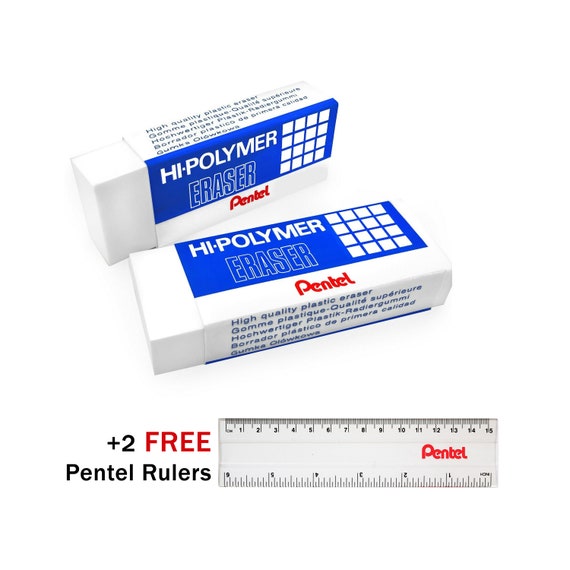 Pentel Hi-polymer Jumbo Plastic Rubbers Erasers White Pack of 2 Includes 2  FREE Pentel Rulers 