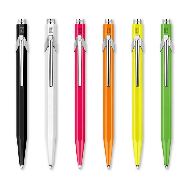 Stylo à bille avec étui | Caran d'Ache 849 Popline Slimpack | Couleurs assorties | Couleurs fluorescentes | Boîtier métallique | Écriture de haute qualité