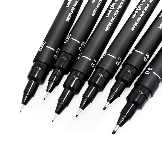 UNI PIN Drawing pen pigment liner black 0.05mm to 0.8mm [Set of 6]