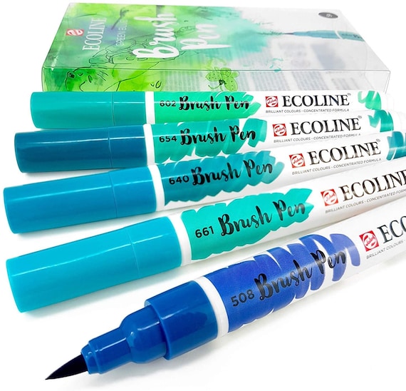 Royal Talens Ecoline Liquid Watercolour Drawing Painting Brush Pens - Set  of 10 Assorted Colours in Wallet + Blender Pen