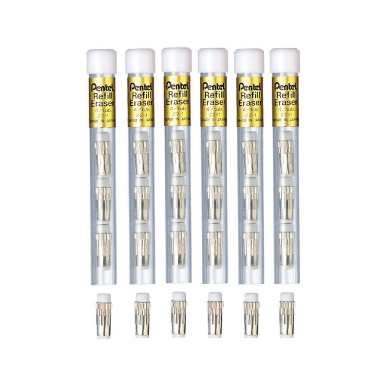 Pentel Refill Erasers for Most Pentel Automatic Pencils pack of 6 Tubes
