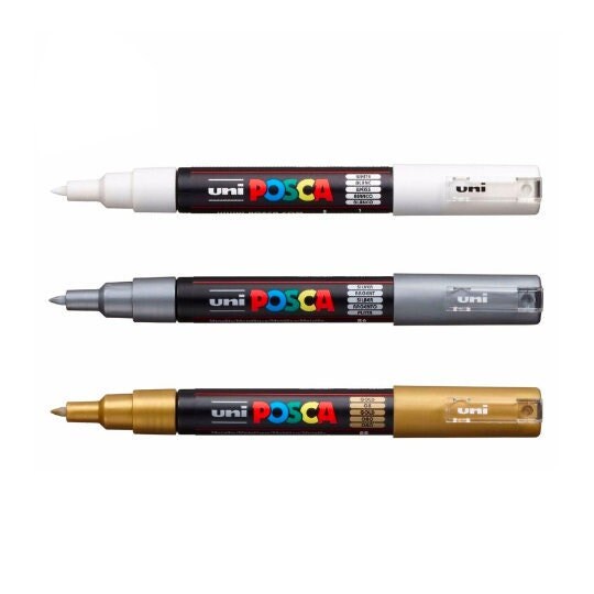 Uni-Ball Posca Marker Pen PC-1M - Black - Pack of 3 Pens