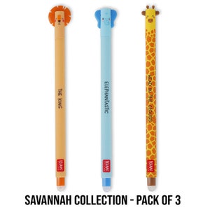 Uitwisbare pennen Legami Milano Pennen met dieren/bloemen/astronautthema Thermogevoelige inkt 0,7 mm punt Leuke verzamelpennen Diverse pakketten Savannah 3 Pack