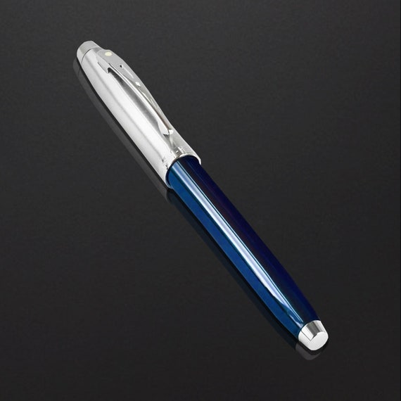 Sheaffer Brushed Chrome Plated Fountain Pen Blue and Chrome Barrel Blue Ink  Gift Box Stationery Office Pen Smooth Ink 