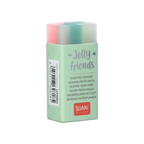 Legami Jelly Friends / Goma de borrar con aroma a vainilla / Temática de dinosaurios / Borrado suave y limpio / 2,3 x 5 cm / Papelería linda y divertida para niños y adultos