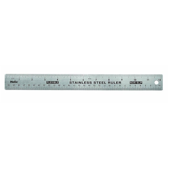 Helix 30cm / 12 Metal Rule Stainless Steel Ruler Foam Backed - Non-Slip