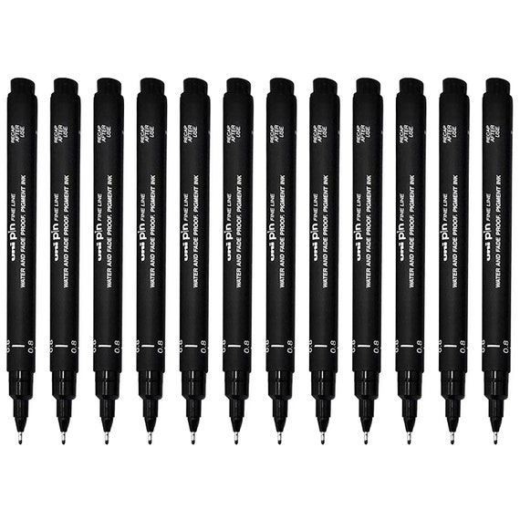 Uni-Ball Uni Pin Drawing Pen Fineliner Ultra Fine Line Marker - 0.8mm -  Black Ink - Pack of 12