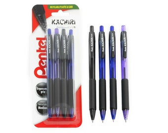 Pentel Kachiri Retractable Ballpoint Pen - 1.0mm - 2x Blue, 1x Black, 1x Violet