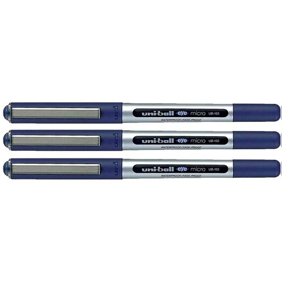 Uni-ball Eye UB-150 Blue Micro 0.5mm Tip Rollerball Pen Pack of 3 