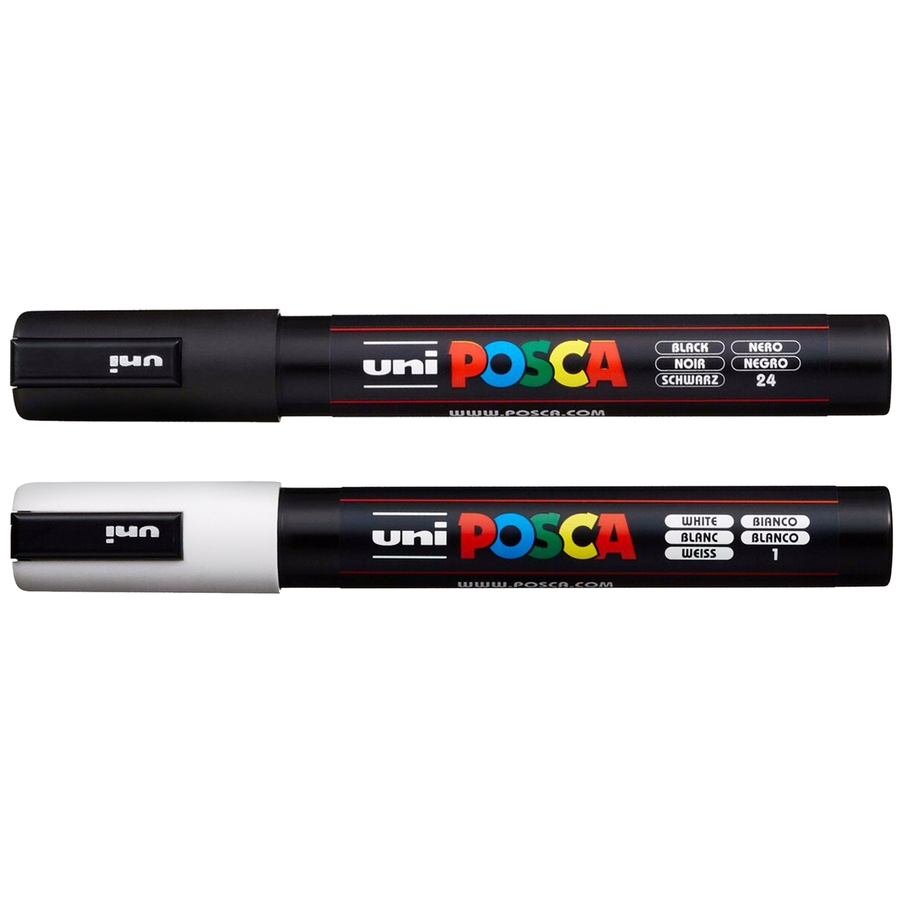 POSCA Medium PC-5M Art Paint Marker Pens Pack of 2 Drawing Poster Coloring  Markers Black & White Metal Glass Fabric Stone Paper 