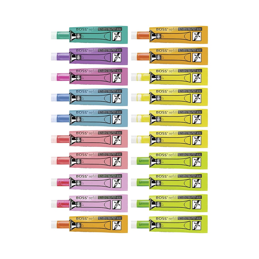 Refill STABILO BOSS ORIGINAL Refill Box of 20 Assorted Colours Mix  Highlighting and Underlining 