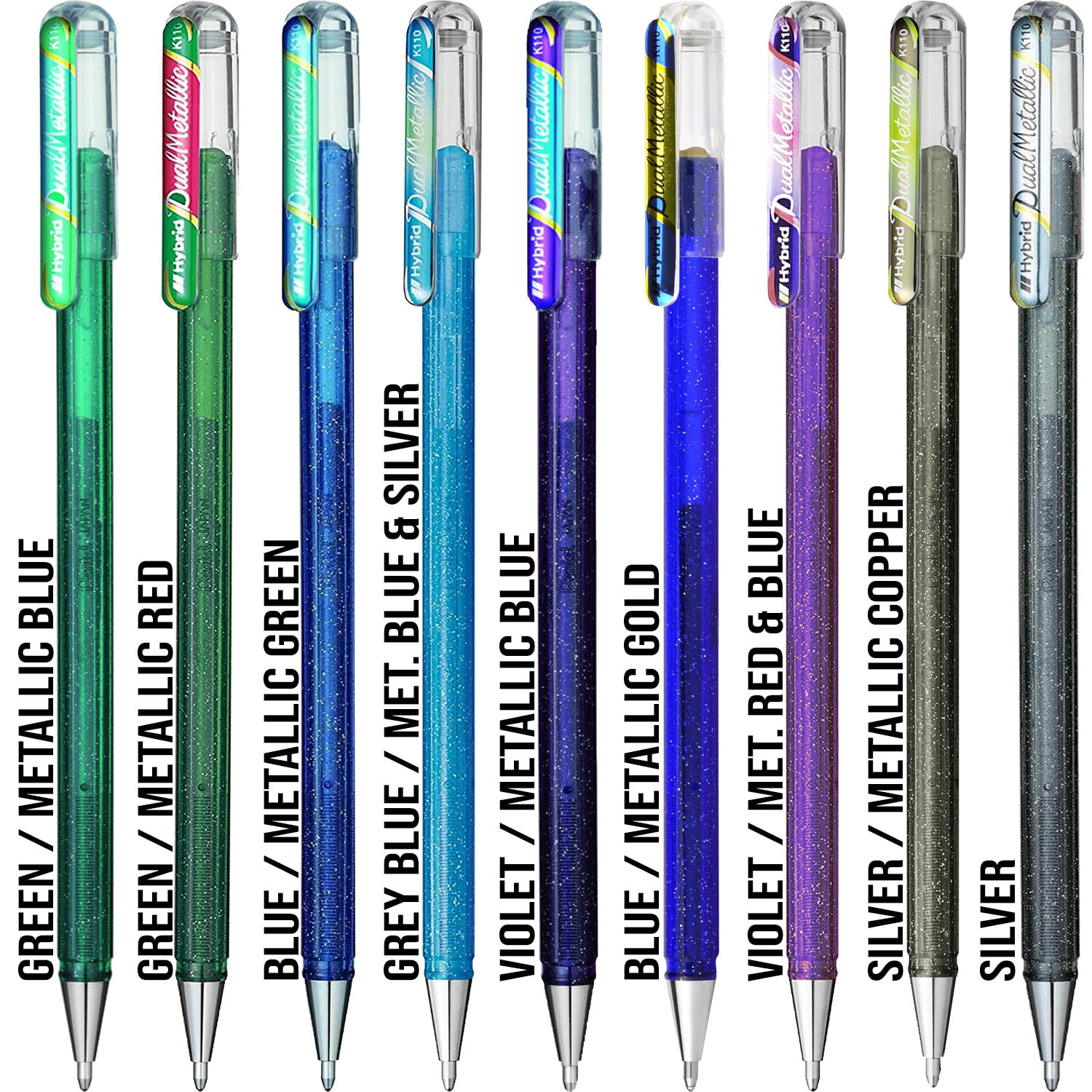 Pentel Dual Metallic Gel Pens Sparkly Glitter Metallic Pens Calligraphy  Drawing Drafting Art Design & Crafts Silver, Gold and More 
