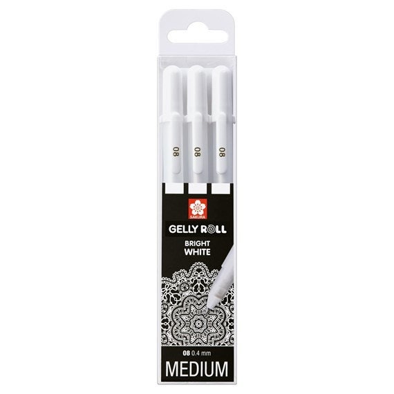 Bright White Gel Pens Sakura Basic Set of 3 White Gelly Roll Pens Various  Packs and Sizes Fine/medium/bold Quality Water Based Ink 